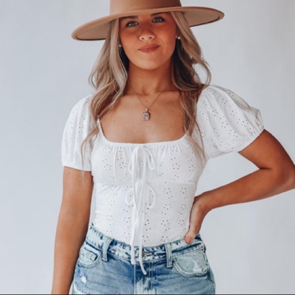 White eyelet body suit